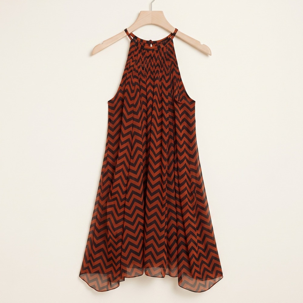 H&M Sheer Chevron Women's XS/S Halter Mini Dress Swim Cover-Up Orange Black